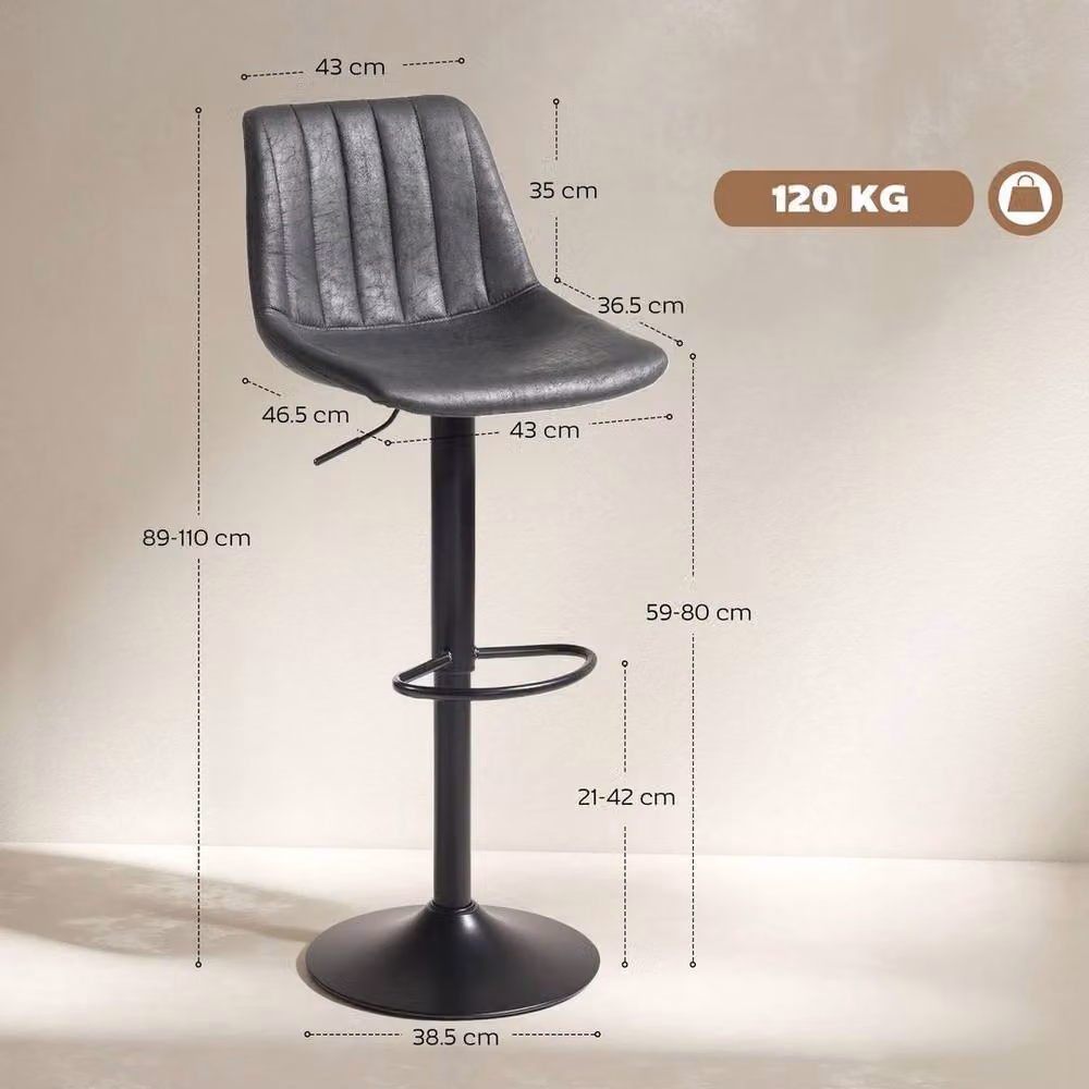 NESTLUNE Set of 2 Adjustable Swivel Bar Stools in Grey – 2