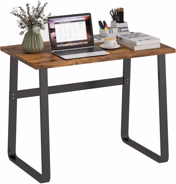 Rolipo Industrial Writing Desk in Brown with Metal Legs, W: 100 cm, D: 58 cm