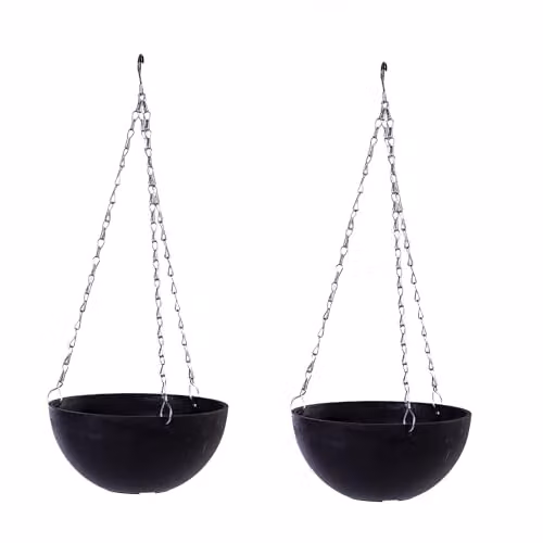Garden Gear Charcoal Marble Effect Hanging Basket Set of 2, Grey and Black UV Frost Resistant Outdoor Planters with 50cm Chain