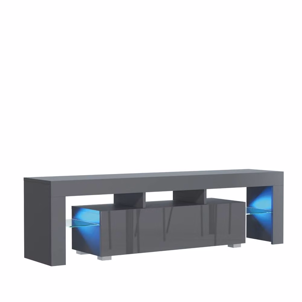 Mex Furniture LTD Modern Glossy TV Unit with LED Lighting in Dark Grey, W: 160 cm, H: 45 cm, D: 35 cm – 2
