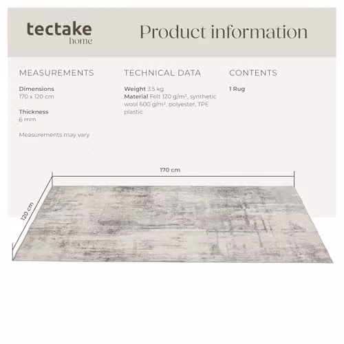 tectake Cosy Rug with Faded Abstract Pattern in Beige and Grey, W/D/H: 120 x 170 cm – 2