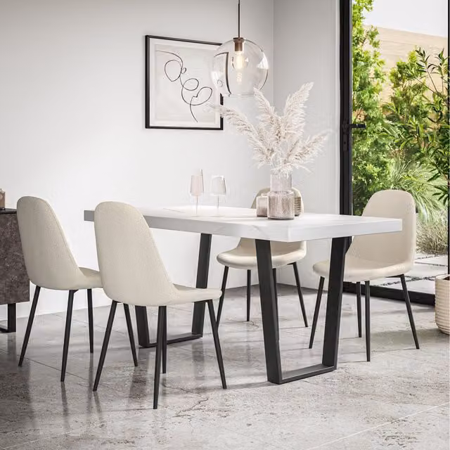 More4Homes Aria Dining Set with Marble Effect Rectangular Table and 6 Maya Boucle Chairs in White and Black