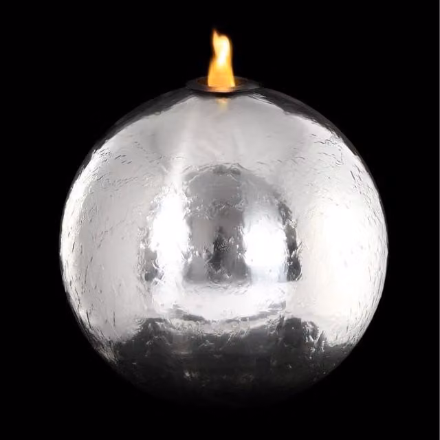 Primrose Stainless Steel Sphere Fire Water Feature with Reservoir in Silver