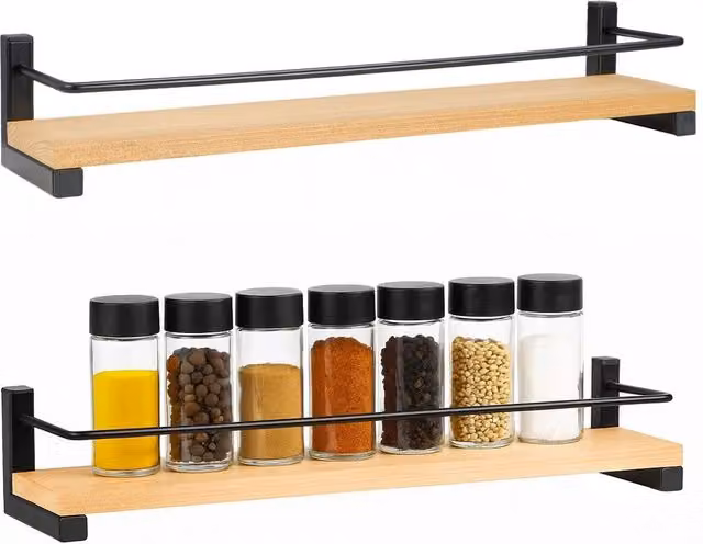 Hinsinc 2-Pack Brown Wooden Wall Mounted Kitchen Spice Racks, W/D/H: 40 x 9 x 7 cm – 1