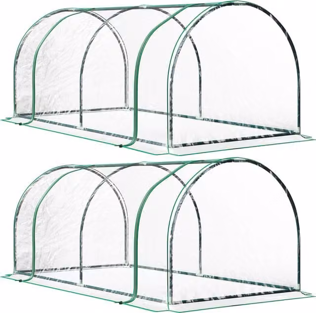 Outsunny Set of 2 Tunnel Greenhouses with Steel Frame and Transparent Plastic Cover, W/D/H: 200 x 100 x 80 cm – 1