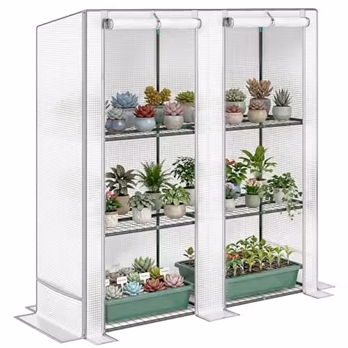 Outsunny 3 Tier Lean-to Mini Greenhouse in Grey and White, W/D/H: 144 x 48 x 152 cm