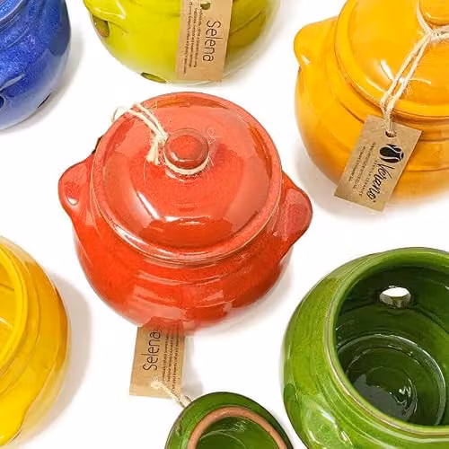 Verano Spanish Ceramics Selena Glazed Hand Dipped Ceramic Garlic Jar with Lid, Green, Height: 15 cm – 4