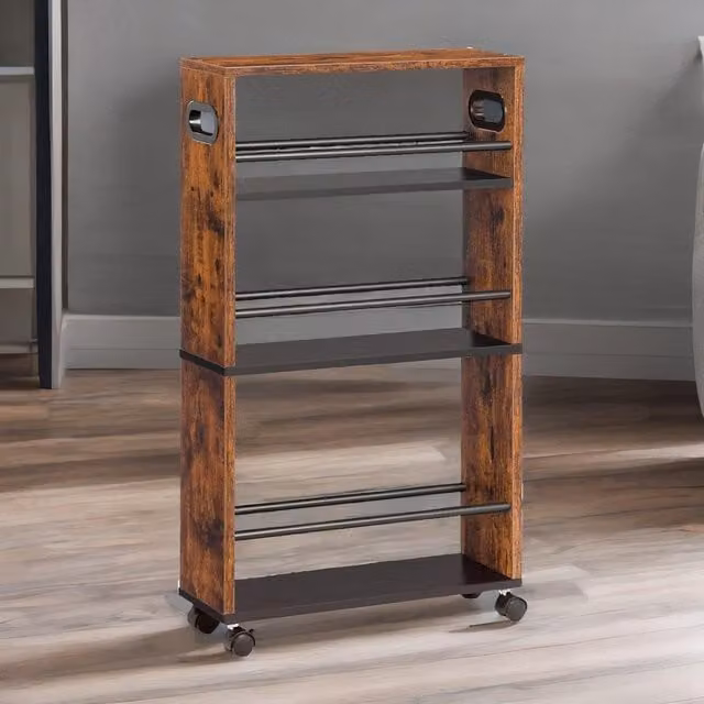 Rafaelo Mobilia 4-Tier Rolling Utility Cart with Handle in Brown, W/D/H: 45 x 15 x 80 cm – 1