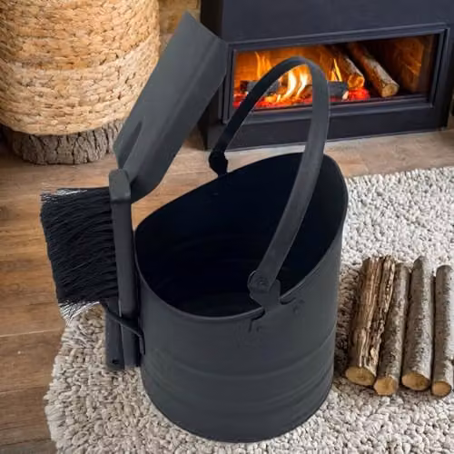 Gr8 Home Waterloo Style Metal Coal Scuttle Bucket and Fireside Cleaning Set with Shovel and Brush in Black, 10 Litre – 3