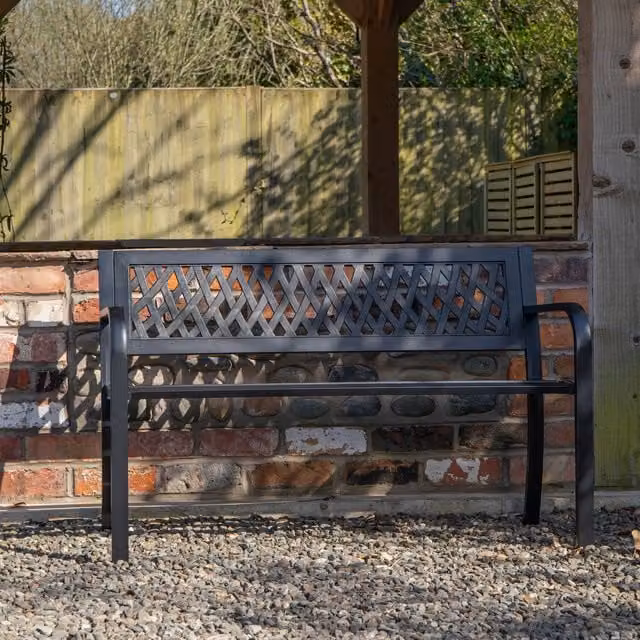 Samuel Alexander Modern Geometric 2-Seater Garden Patio Bench in Matt Black
