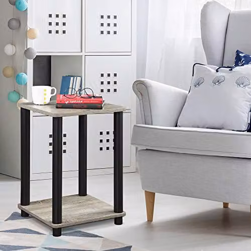 Furinno TURN-N-TUBE 2-Tier Side Table with Open Shelf in French Oak – 3