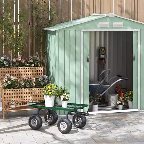 Outsunny Heavy Duty Garden Trolley Cart with Metal Frame and Rubber Wheels, Green – 7