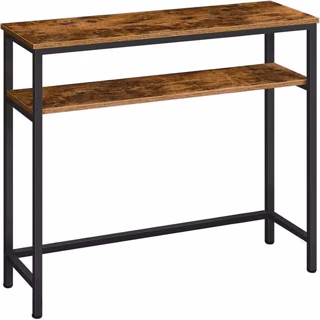 FORGEVIO Brown Adjustable Height Console Hallway Table, W: 80 cm, D: 24 cm, H: 80 cm