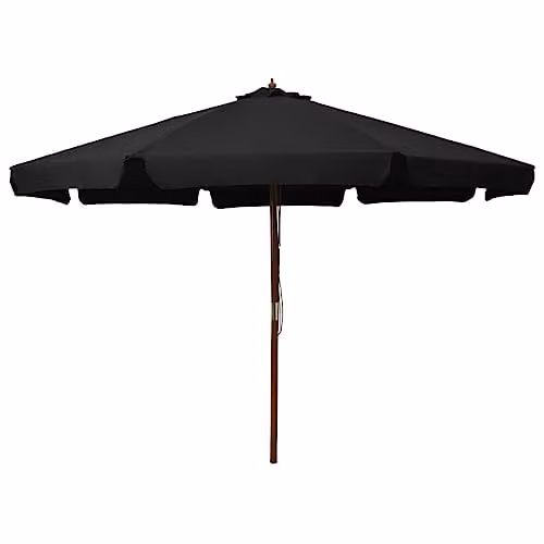 vidaXL Garden Parasol with Wooden Pole and Polyester Canopy, Black, Diameter: 330 cm