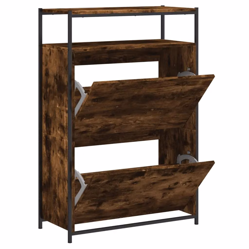 Berkfield Home Smoked Oak Shoe Cabinet in Brown, W/D/H: 75 x 34 x 112 cm – 2