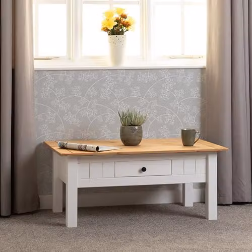 Seconique White and Waxed Pine Coffee Table, W: 100 cm, D: 60 cm, H: 44 cm – 2