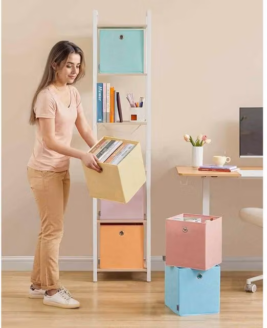The Bazaarist Set of 6 Foldable Fabric Storage Cubes with Handles, Multicolour