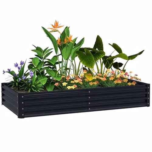 Outsunny Galvanised Steel Raised Garden Bed, Grey, W: 180 cm, D: 90 cm, H: 30 cm