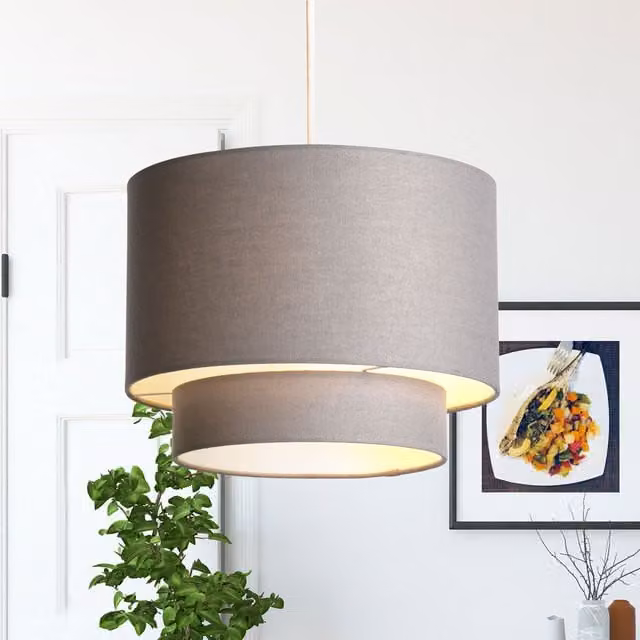 Lighting Collection Grey 2 Tier Linen Drum Lamp Shade, Diameter: 30 cm – 1