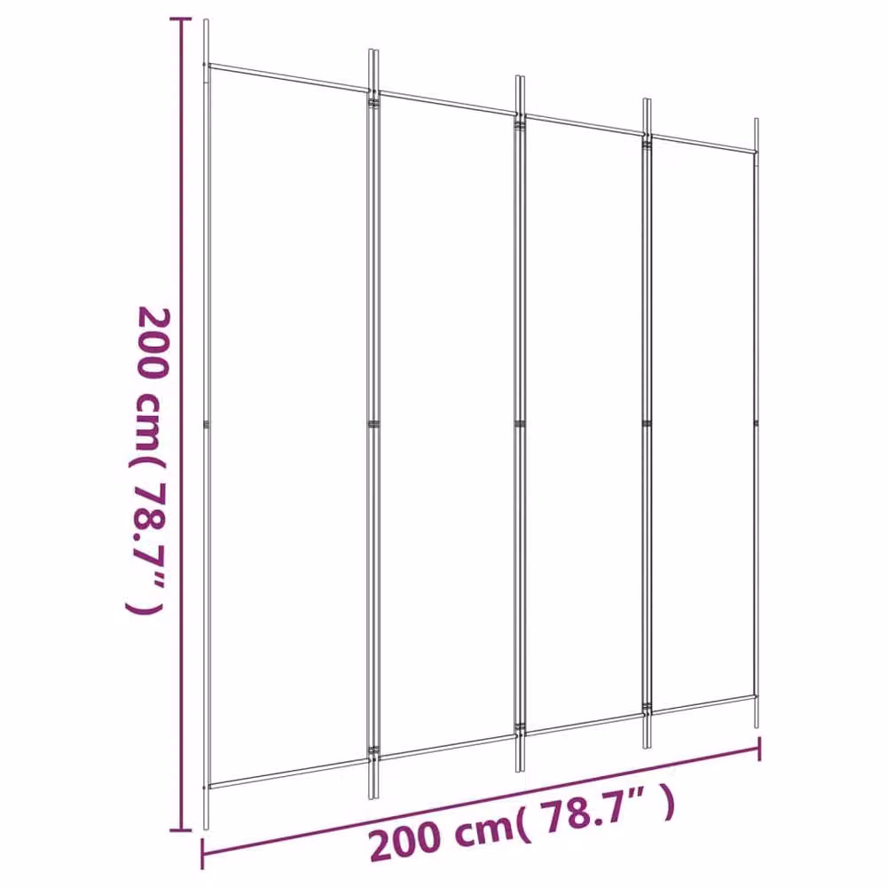 Berkfield Home 4-Panel Room Divider in Black Fabric and Metal, W/H: 200 x 200 cm – 6