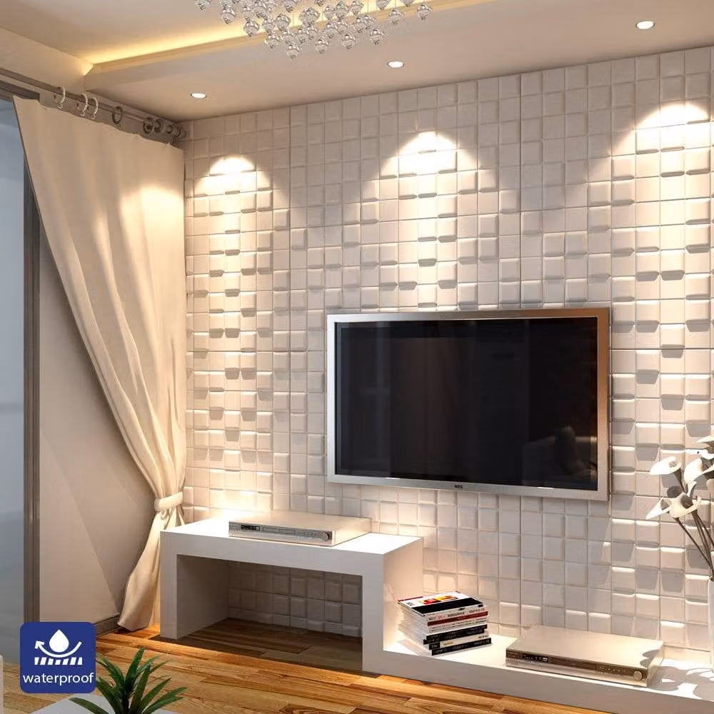 ENER-J Cube Artistic Realm 3D Geometric PU Leather Wall Panels, Beige, W: 60 cm x H: 60 cm – 2