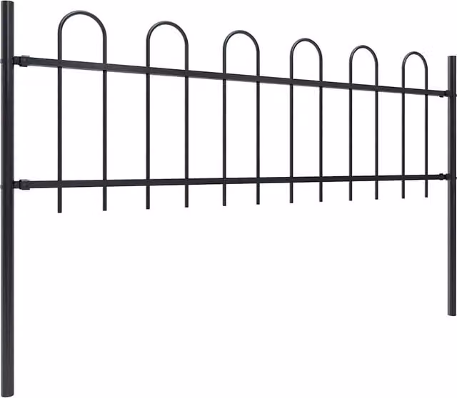 Berkfield Home Black Powder-Coated Steel Hoop Top Garden Fence, W: 5.1 m, H: 0.6 m