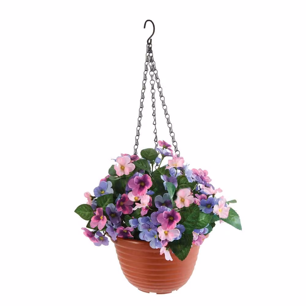 Coopers of Stortford Gainsborough Artificial Pansy Hanging Basket with Pink and Purple Flowers – 2