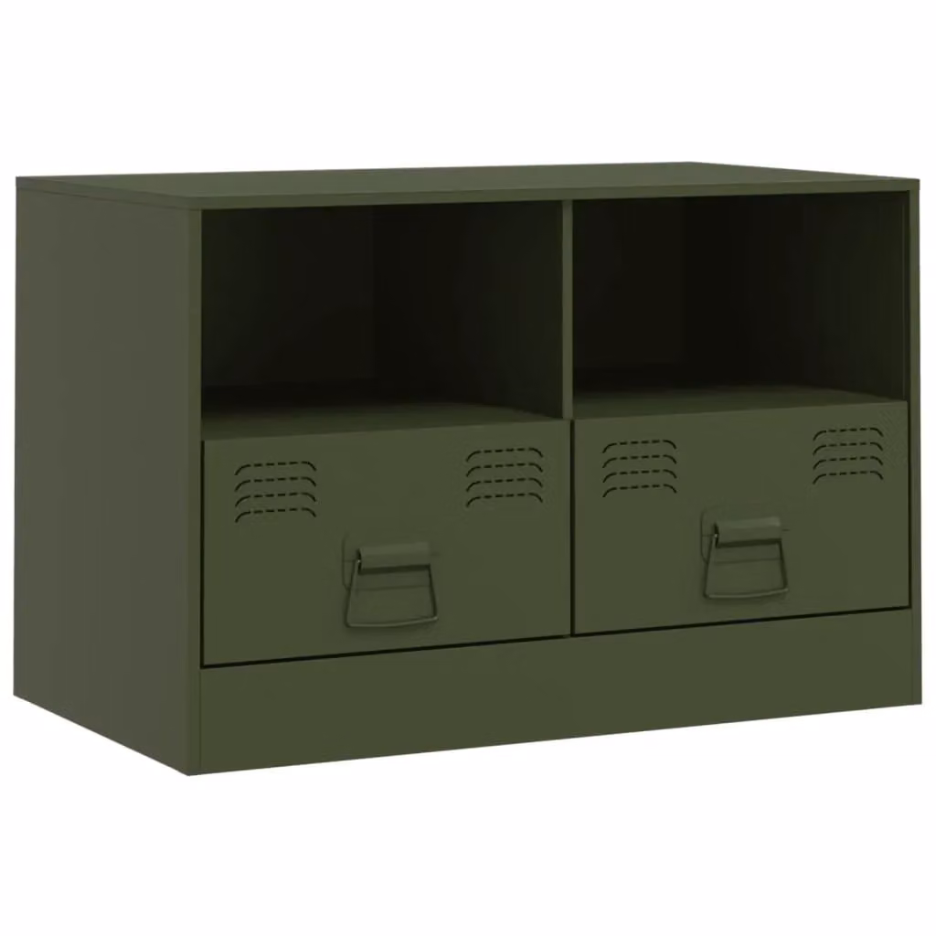 Berkfield Home Industrial Metal TV Cabinet in Matt Olive Green, W: 67 cm, D: 39 cm, H: 44 cm – 2