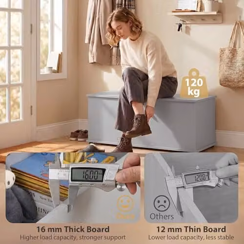 HOMCOM Grey Storage Chest with Lid, W/D/H: 100 x 40 x 40 cm – 3