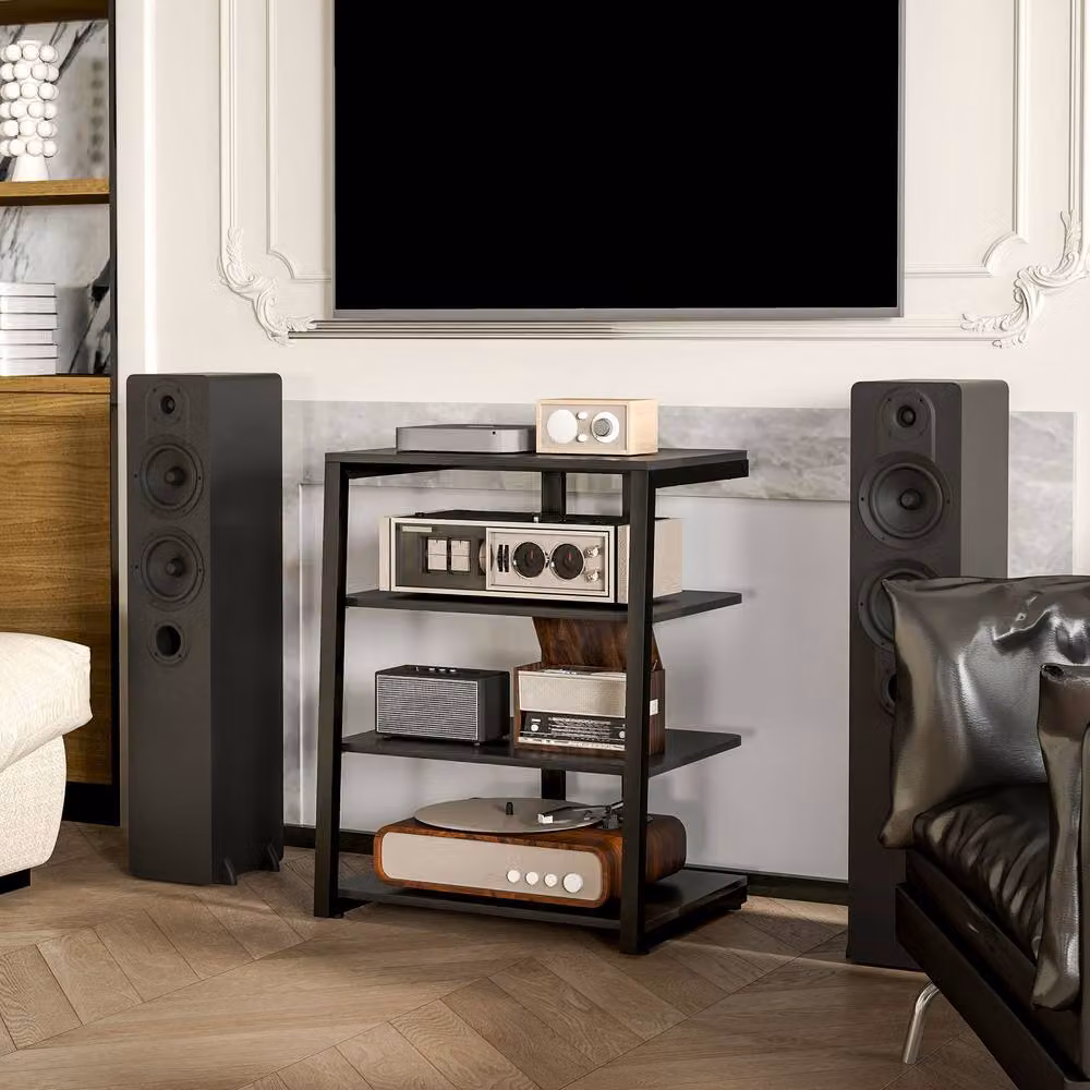 STILVORA 4 Tier HiFi Rack with Adjustable Shelves in Black Metal – 10