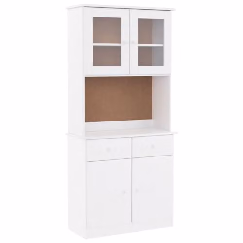 vidaXL ALTA Highboard in White Solid Pine Wood with Glass Doors, W/D/H: 77 x 35 x 165 cm – 1