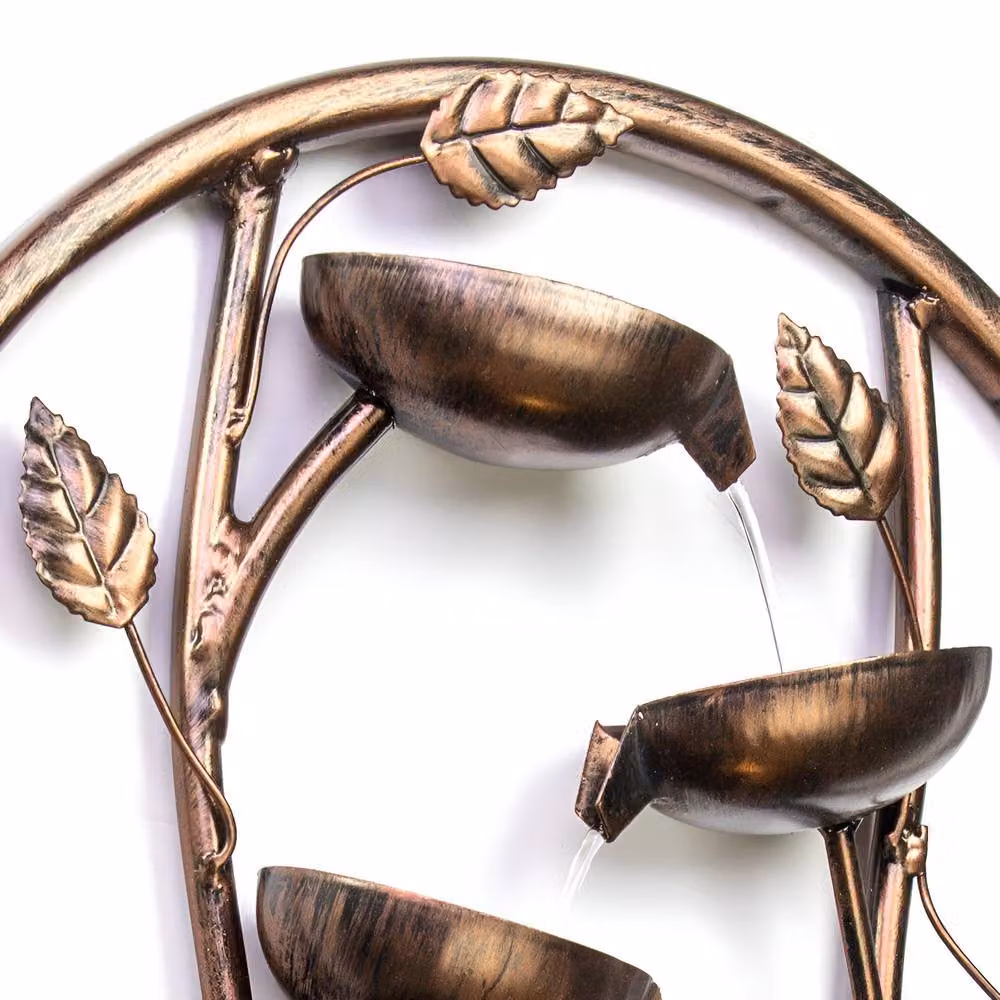 Primrose Cascading Leaf Wall Mounted Water Feature Fountain with Lights in Bronze – 5
