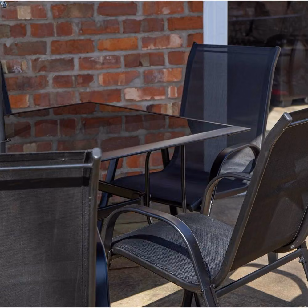 FORGEVIO Modern Black Garden Dining Set with Rectangular Glass Table and Six Chairs – 2