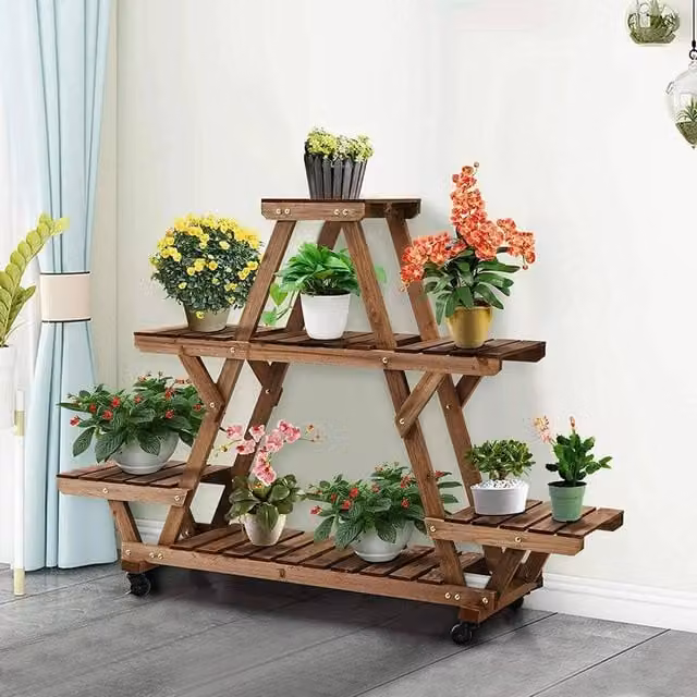 SPETLEK Multi Tier Wooden Plant Stand in Brown