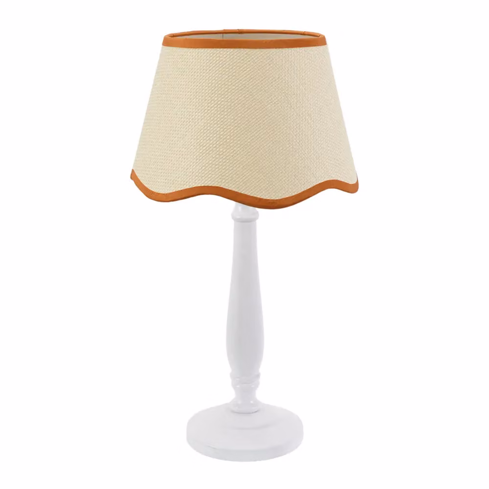 ValueLights Victoria White Wood Candlestick Table Lamp with Burnt Orange Linen Scallop Trim Tapered Shade – 2