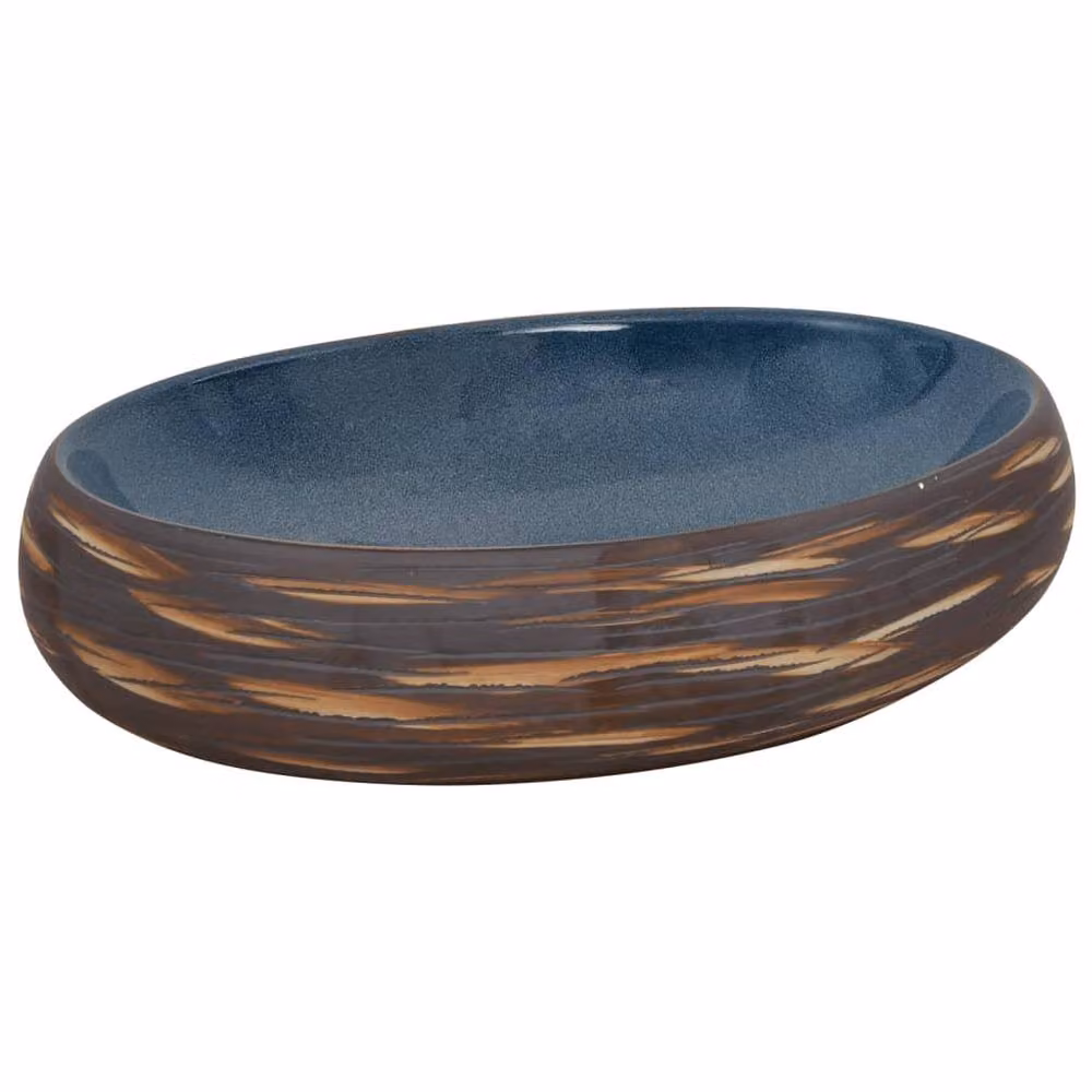 Berkfield Home Oval Ceramic Countertop Basin in Brown and Blue, W: 59 cm, D: 40 cm, H: 15 cm – 3