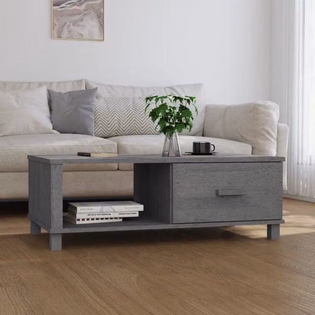 Berkfield Home HAMAR Coffee Table in Dark Grey Solid Pine Wood, W/D/H: 100 x 55 x 35 cm – 1