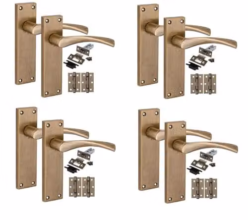 Golden Grace Victorian Astrid Door Handle Set with Rosette, Antique Brass, 4 Sets