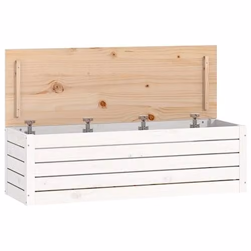 vidaXL White Solid Pine Wood Storage Box with Removable Lid, W: 109 cm, D: 36.5 cm, H: 33 cm