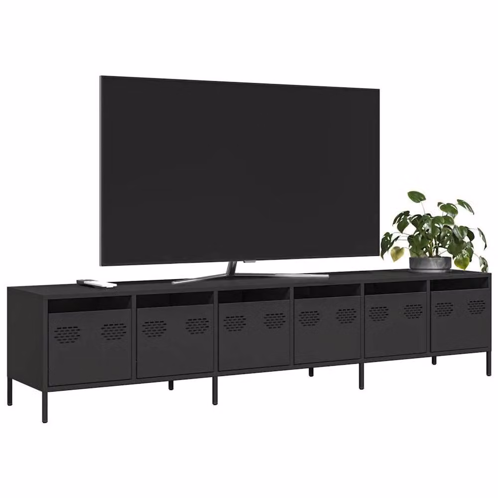 Berkfield Home Industrial Black Matt TV Cabinet in Cold-rolled Steel W/D/H: 202 x 39 x 43.5 cm – 2
