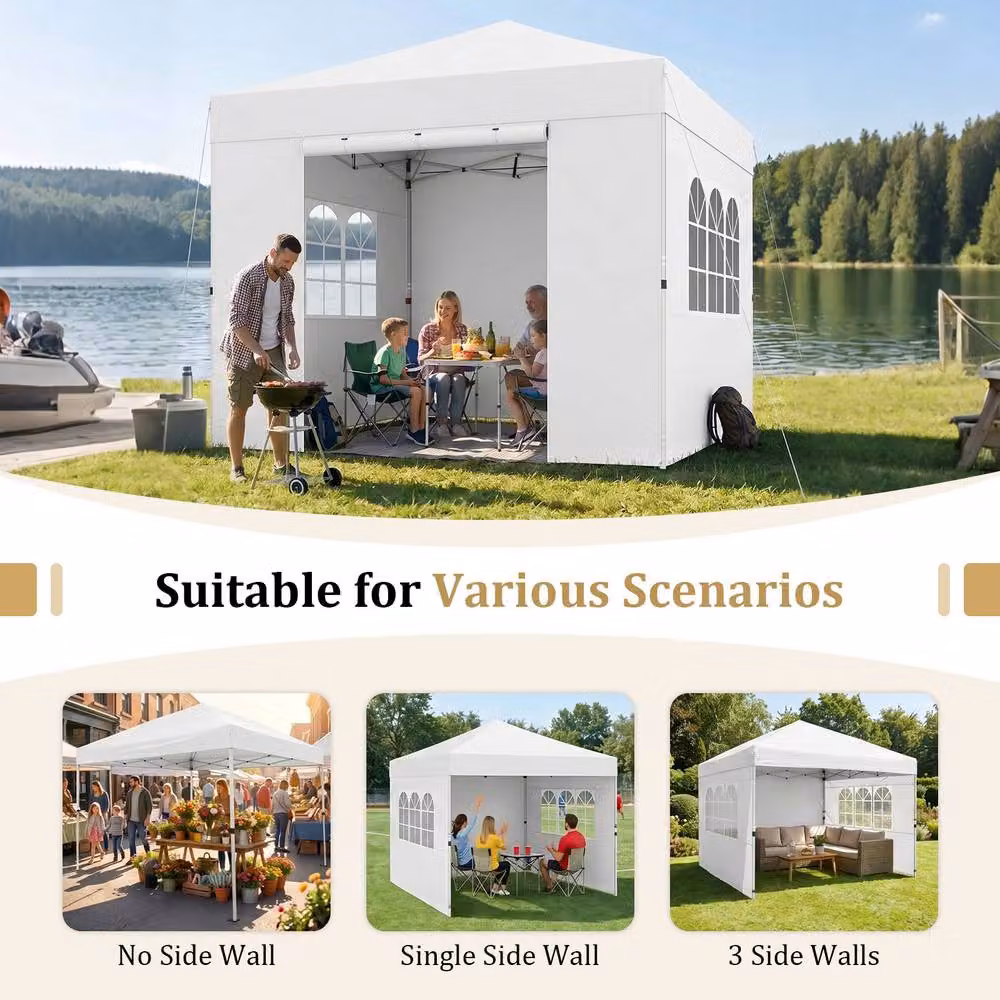 Gymax White Pop Up Commercial Gazebo with 4 Sidewalls, W/D/H: 300 x 300 x 284 cm – 4