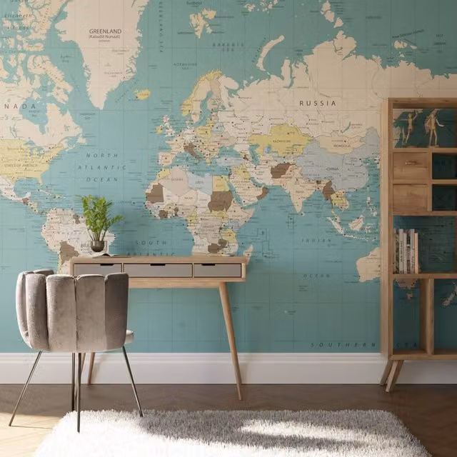 Superfresco Easy World Map Blue Paper Mural, W: 300 cm, H: 280 cm – 1