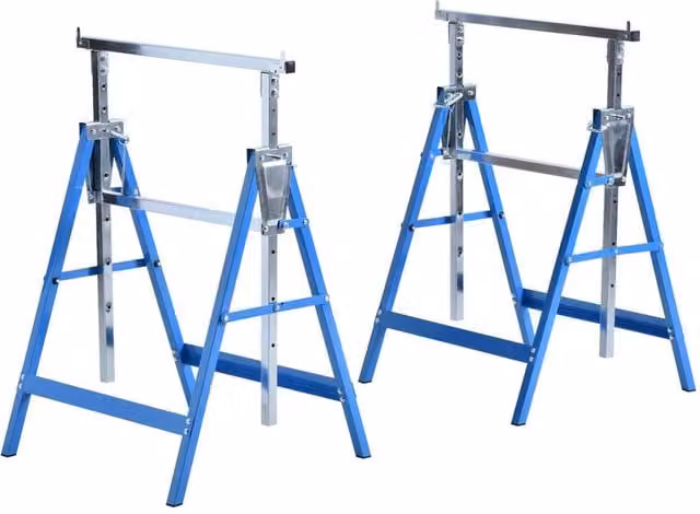 Nordara 2-Piece Blue Folding Telescopic Steel Builders Trestle Saw Horses, W: 104 cm x L: 119 cm