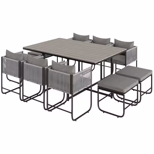 Outsunny 11-Piece Rattan Garden Dining Set with Modern Grey Cushions – 1