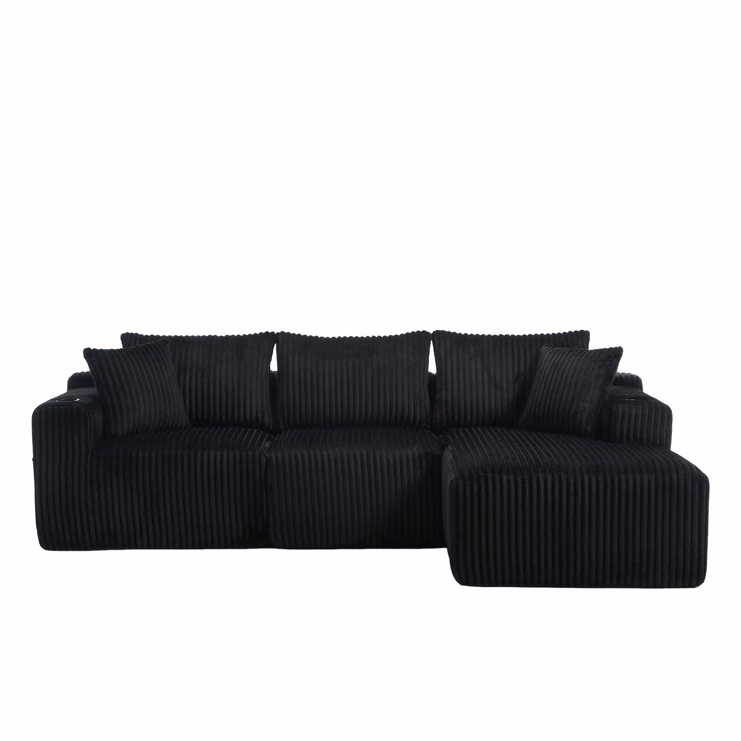 Aosom UK Modular L-Shaped Sectional Sofa in Black Corduroy with Deep Seats and Reversible Design, W/D/H: 160 x 257 x 80 cm – 2