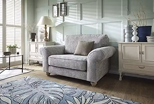 Abakus Direct Ingrid 2 Seater Snuggle Sofa in Ash Grey with Braided Chenille Fabric, W/D/H: 145 x 95 x 90 cm