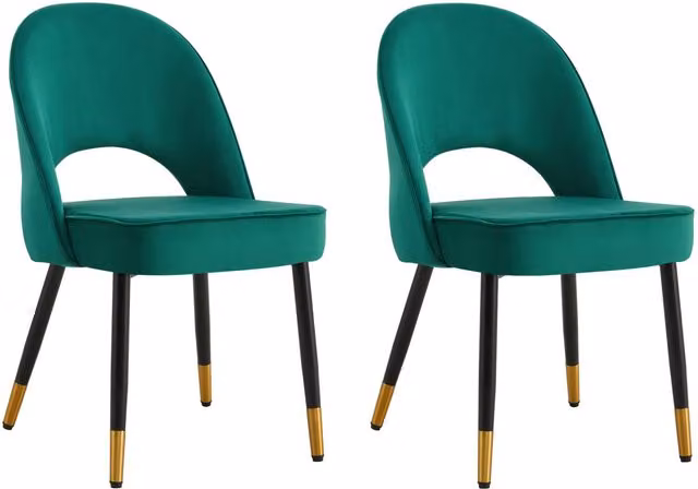 Hygrad Built to Survive Set of 2 Velvet Dining Chairs with Black Metal Legs in Green – 1