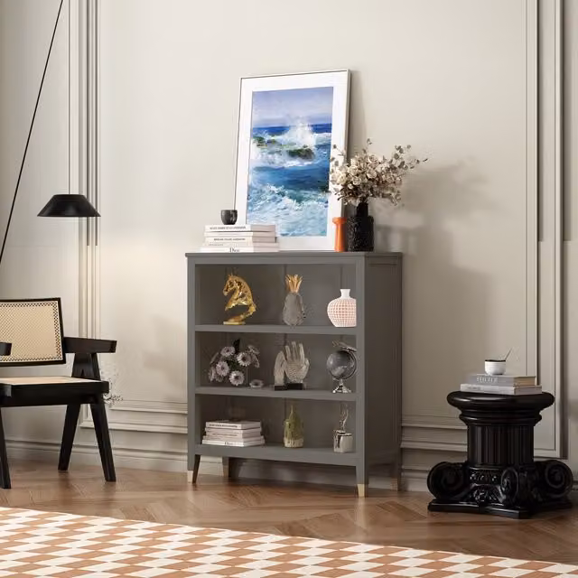 Cabinet Bits Palazzi Modern Grey Bookcase with Adjustable Shelves and Back Panel