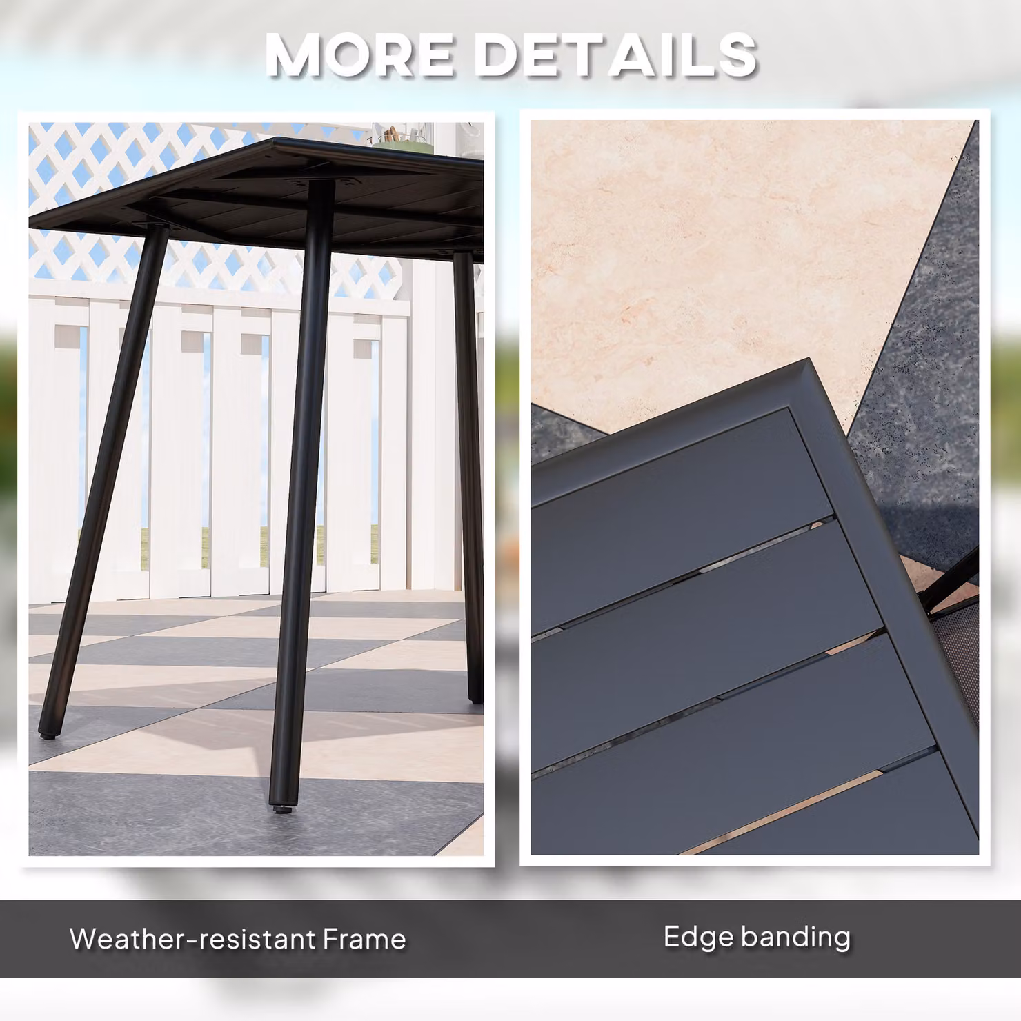 Outsunny Square Garden Table with Slat Top and Steel Frame, Black, W/D/H: 80 x 80 x 74 cm – 6