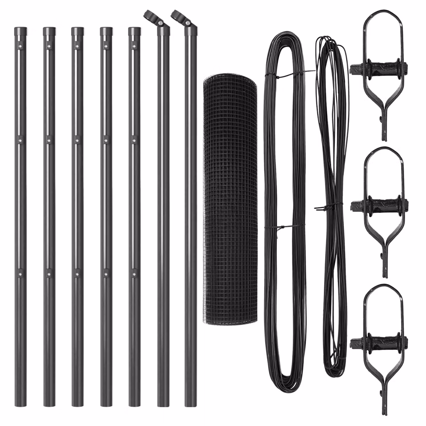 Berkfield Home Grey Powder-Coated Steel Welded Wire Mesh Fence with 7 Round Posts, W: 10 m, H: 0.6 m – 3